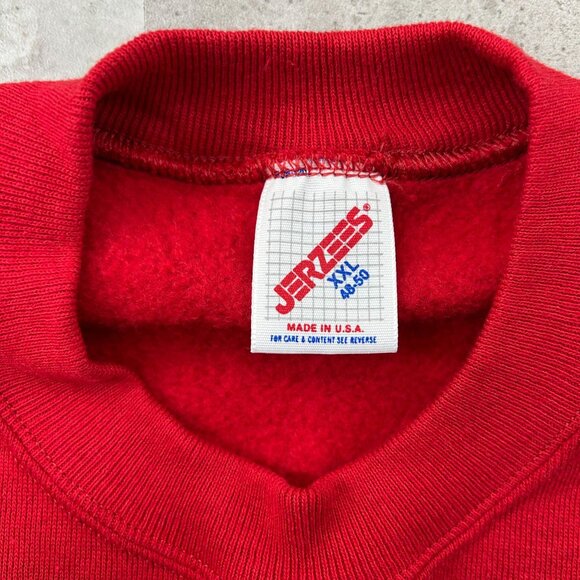 80S VINTAGE JERZEES CREWNECK SWEATSHIRT MENS 2XL XXL PULLOVER BLANK RED SWEATER - Picture 3 of 7